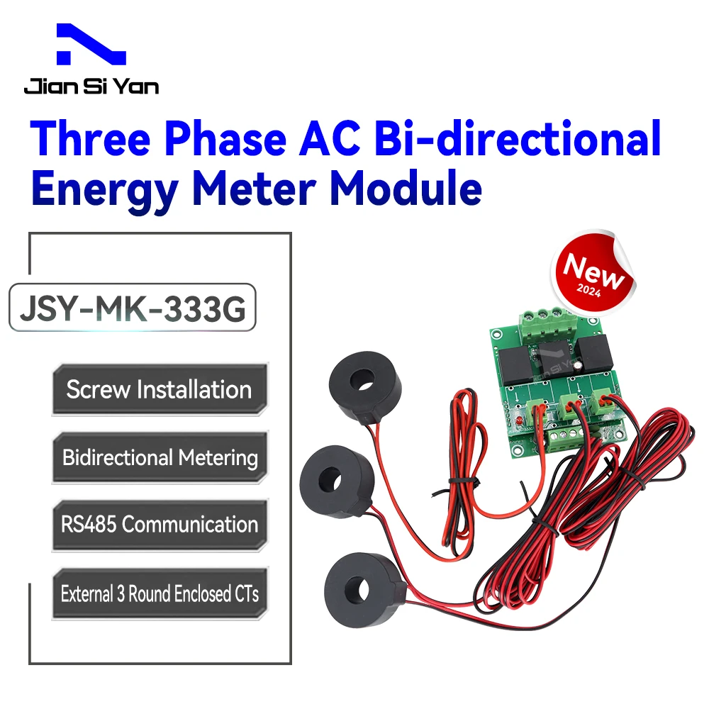 

2024 New JSY-MK-333G 80A 3 Phase 4 Wire Bidirectional Current Voltage Two Way Electric Energy Meter Module RS485 Enclosed CTs