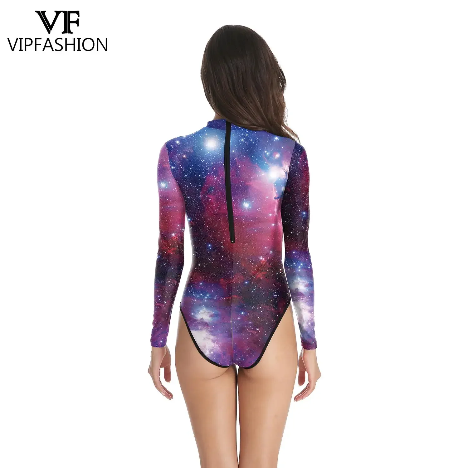 VIP FASHION Summer Women Long Sleeve Swimwear Sexy Bodysuits Floral Starry Sky Print Clothes Adult Cosplay Costume Jumpsuit