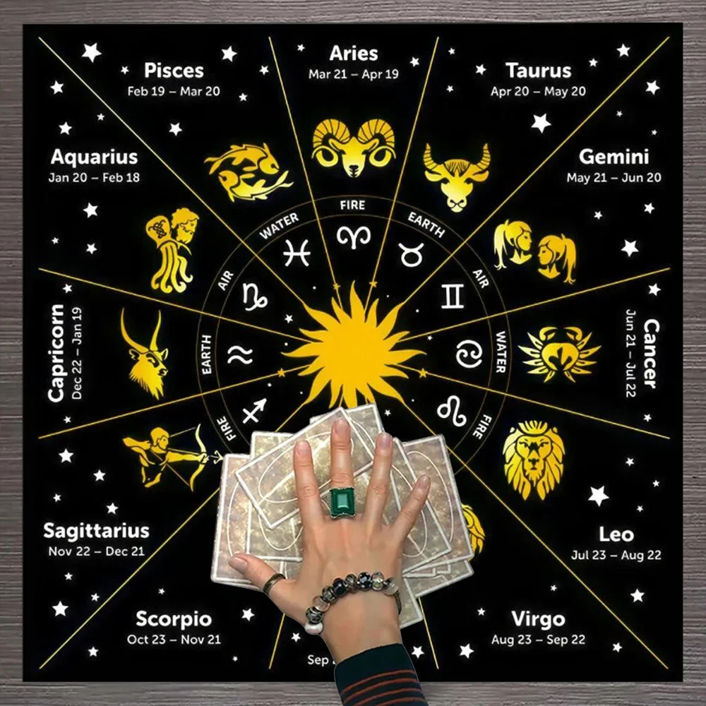 Zodiac Tarot Tablecloth 12 Constellations Altar Cloth Tarot Mat Witchcraft Divination Astrology Board Game Decor Art Poster 4