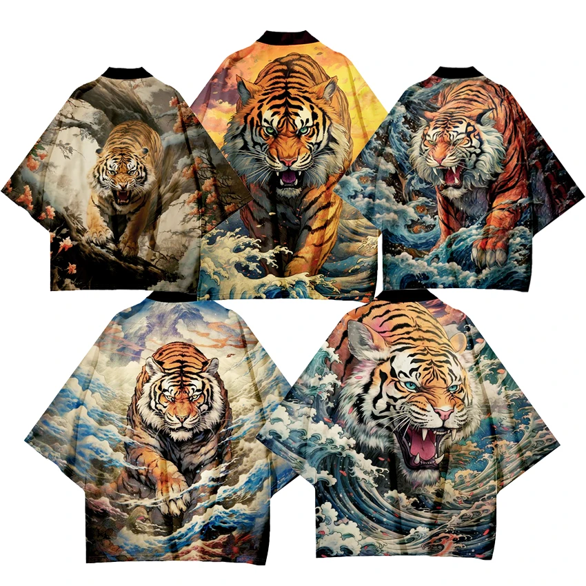 Japanese Classic Tiger Graphic Women Kimono Asian Clothes Kimonos Men's Cardigan Japan Unisex Fashion Haori Yukata New