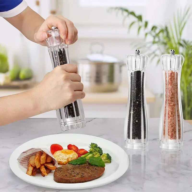 Manual Acrylic Salt and Pepper Grinder Sea Salt Shaker Prismatic Transparent Pepper Mill Ceramic Core Seasoning Bottle