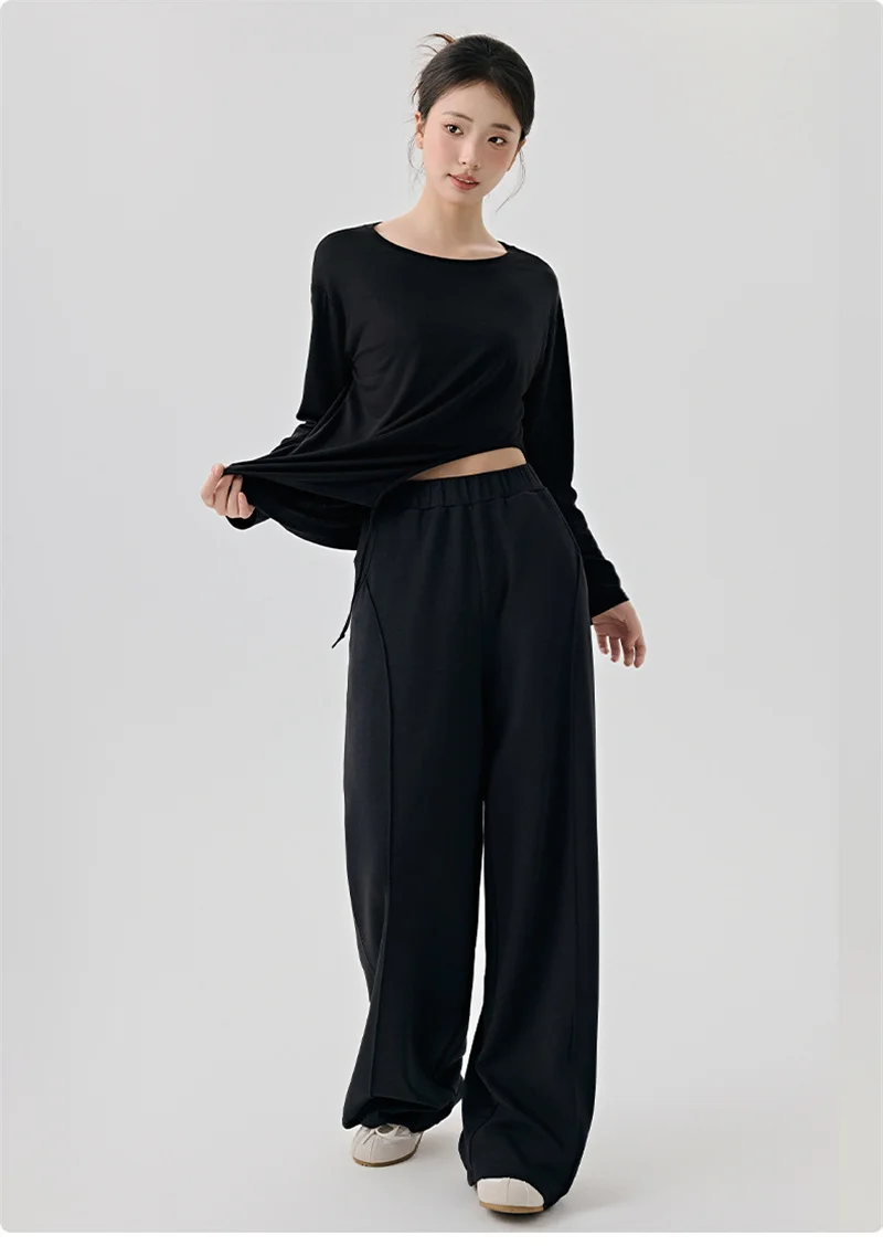 Modales Yoga-Shirt für Damen, Kordelzug an der Taille, langärmelig, Sport-Shirt, atmungsaktiv, schnell trocknend, lockere Tanz-Jogging-Bluse, Vertuschung – Detail 8