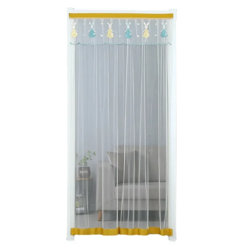 Breathable Lace Embroidered Door Curtain, Punch-free Mosquito Screen Curtain, Bedroom Partition Curtain, Single Layer, 1Pc