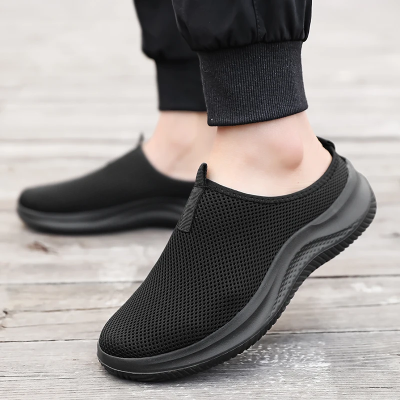 Men Flat Slip-On Half Slippers Running Shoes Men Plus Size Sport Shoes Lightweight Comfortable Breathable Walking Sneakers