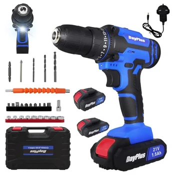 DayPlus 21V Mini Cordless Impact Drill 45 Nm Battery Screwdriver 25 + 1 Battery Screwdriver 26 pcs Accessories