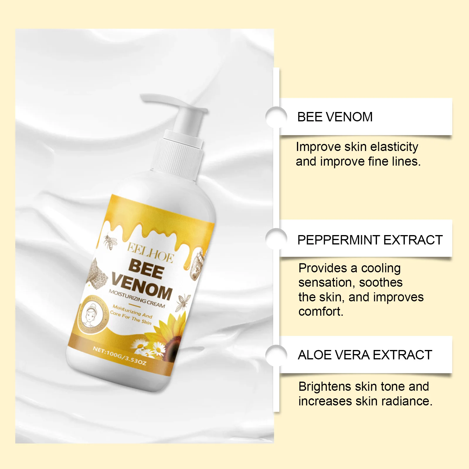 EELHOE Bee Venom Smooth Body Cream Deeply Nourishing Brightening Skin Care Products Vitamin E Woman Body Cream Moisturizer 100g 4
