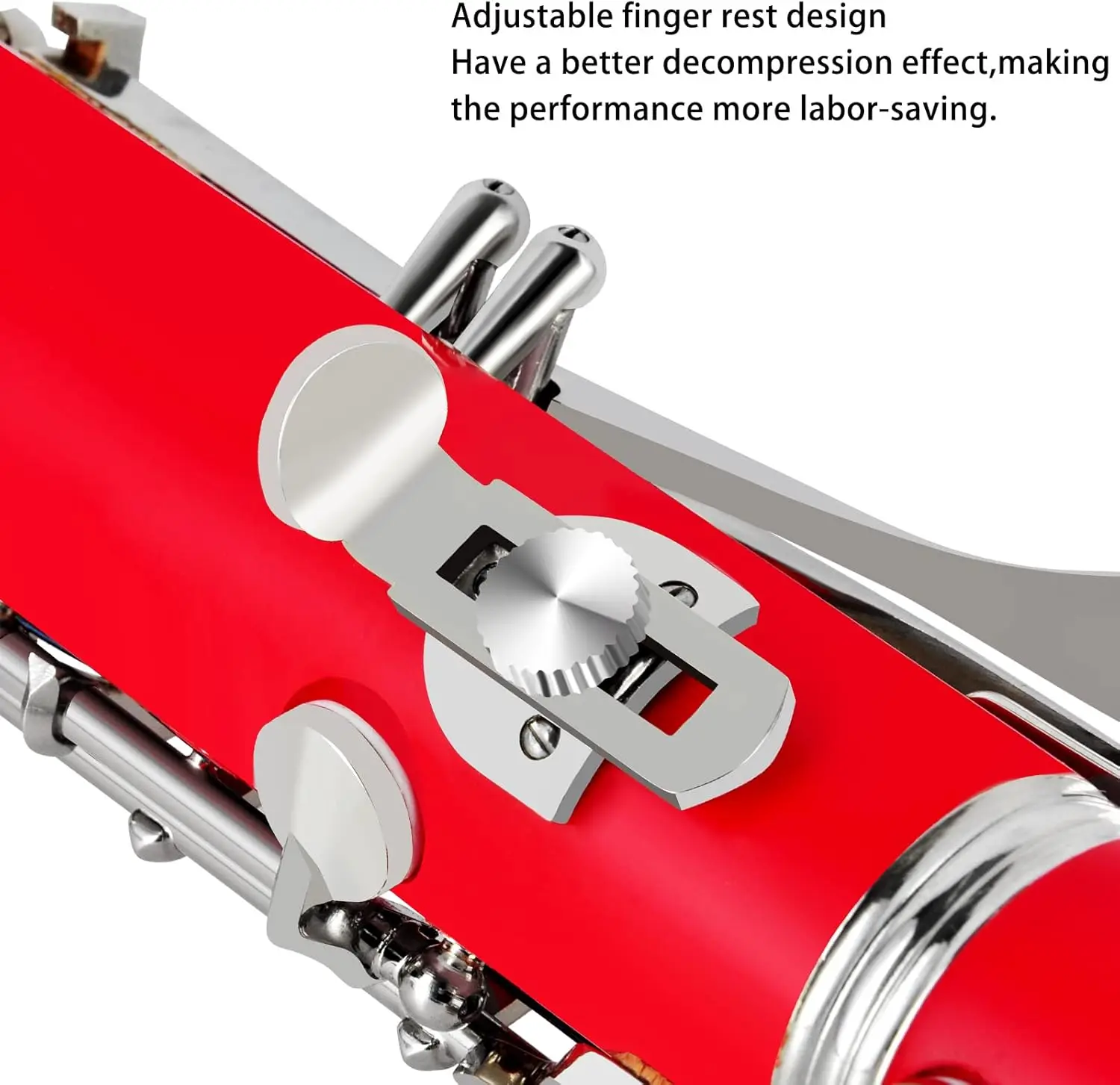 Clarinet Bb Flat 17 Nickel Keys Red Student Clarinet for Beginner with 2 Barrels Hard Case and Cleaning Kit.