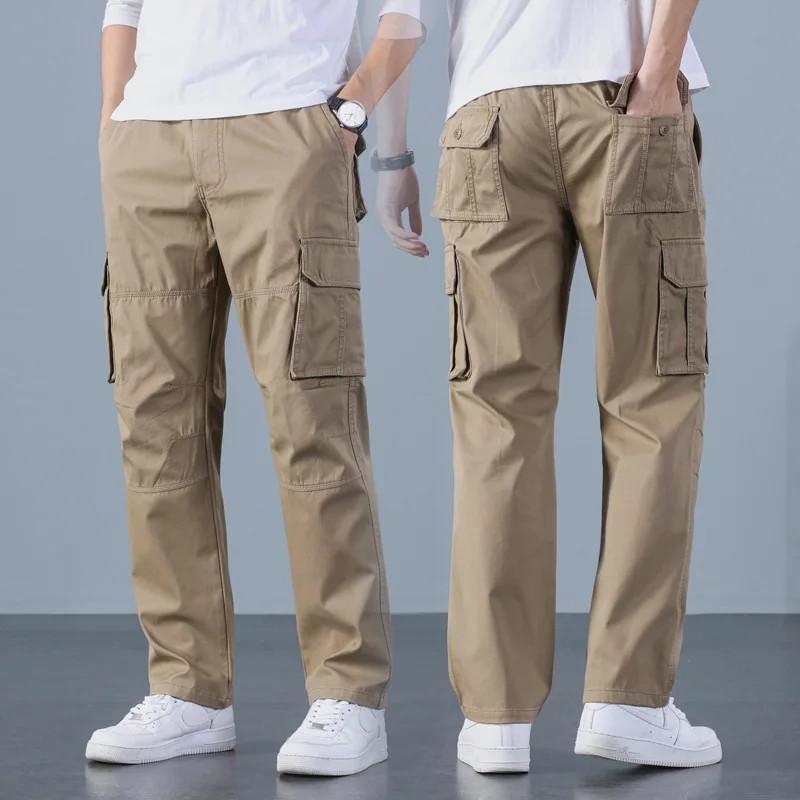 2023 Men's Cargo Pants Khaki Military Pants For Men New Casual Cotton Thick Trousers Male Plus