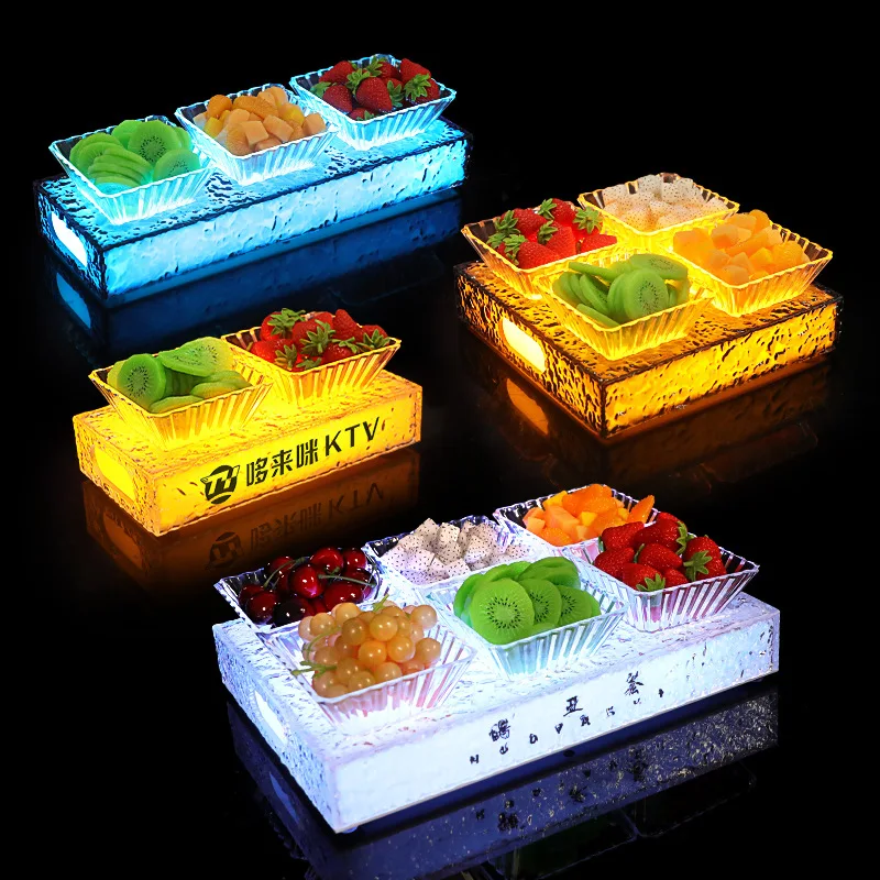 

Acrylic Ice Fruit Plate KTV Special Ice Glow Stand For Dishes Four Six Dried Fruit Plate Bar Led Snack Plate