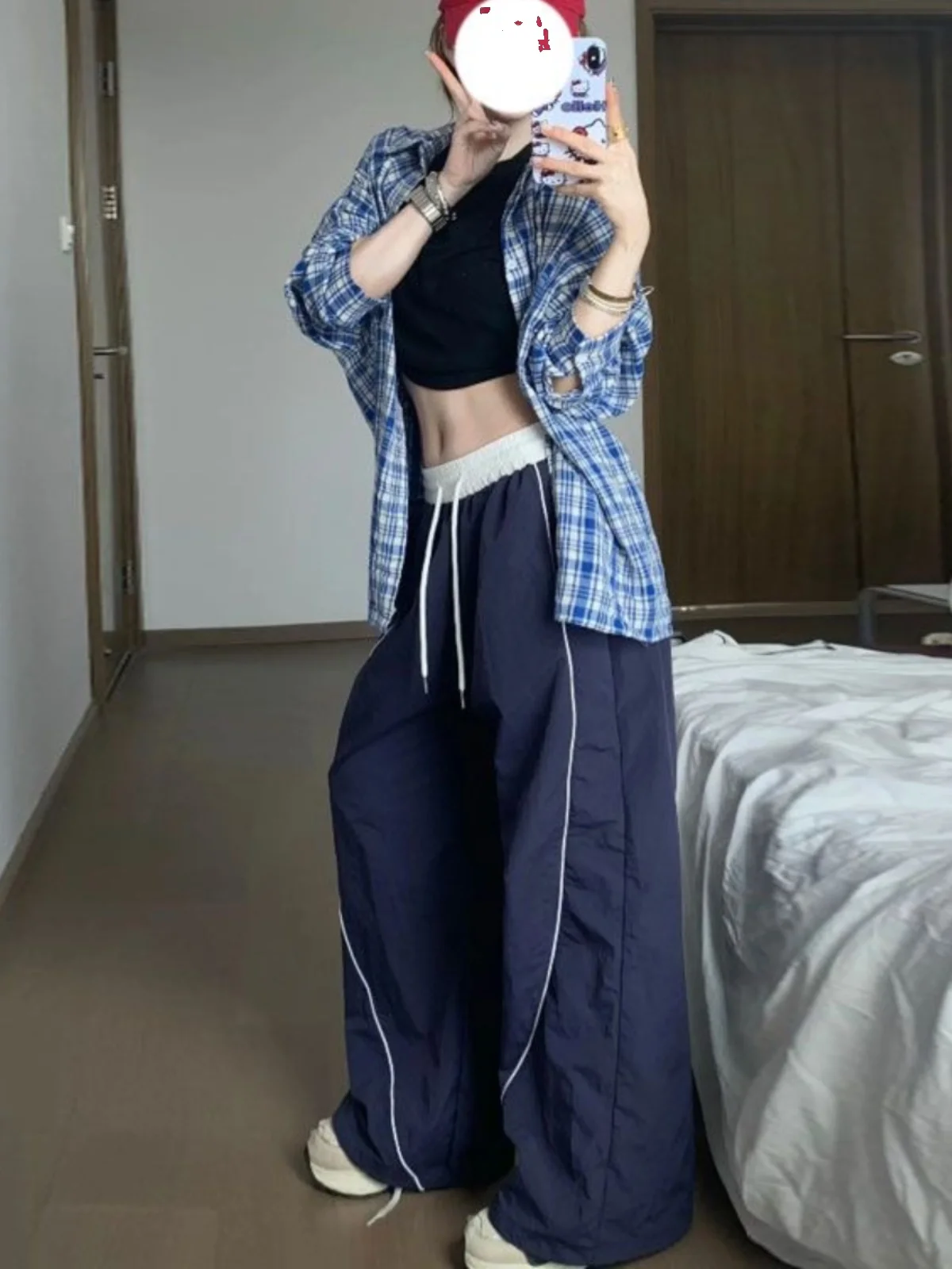 American Sle Work Pants Women's Summer Qui Dry Patchwork Red Wide Leg Pants Jazz Dance Casual Pants High Waist Long Pants