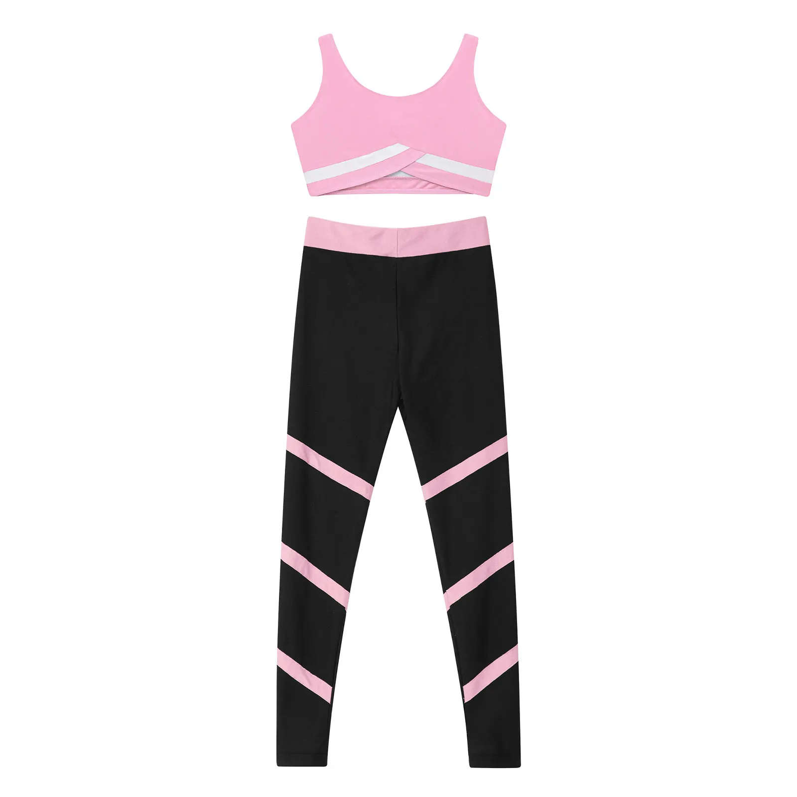 Description Picture 4 of itemKids Girls Gymnastics Outfits Sports Set Children Athletic Suits Sleeveless Top with Skinny Pants for Yoga Workout Fitness Gym