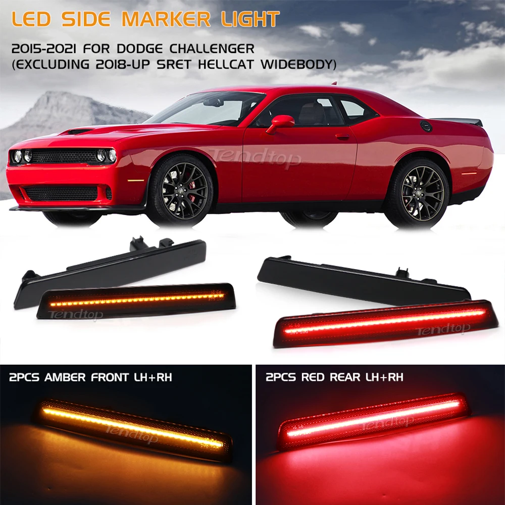 

LED Side Marker Light Front Rear Bumper Side Marker Lights For Dodge Challenger 2015-2023 Red Amber Light Smoked Lens