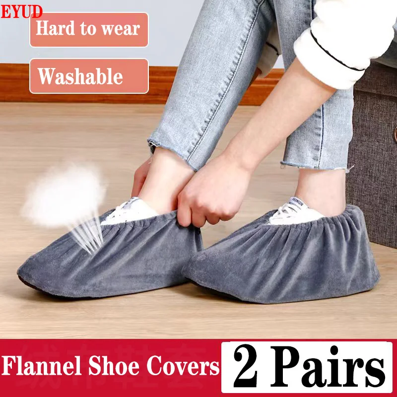 1Pair Household Flannel Shoe Covers Thick Reusable Non-slip Overshoes Indoor Keep Floor Carpet Cleaning Shoes Slippers Protector