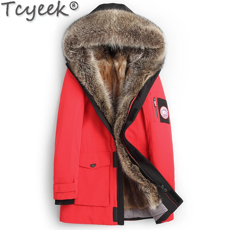 

Tcyeek Men's Winter Coat Mens Parkas Whole Mink Fur Liner Raccoon Fur Collar Coat Mid-length Warm Male Fur Jacket Chaquetas Lq