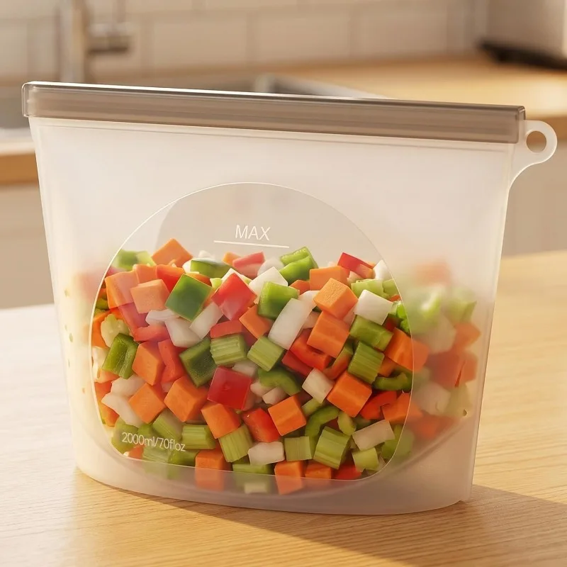 Reusable Airtight Silicone Food Preservation Bags - Food Grade Storage for Vegetables, Liquids, Snacks, and Meats