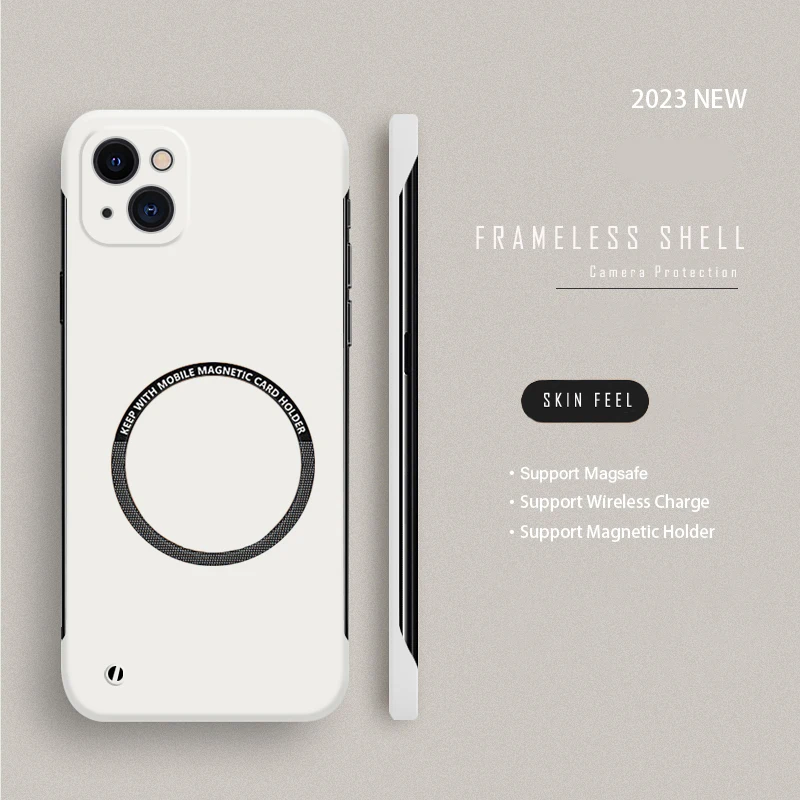 thumbnail image 1 of Hard PC Frameless Magnetic Phone Case For iPhone 14 Pro Max 13 12 11 Pro Mini 15 14 Plus Magsafe Matte Thin Cover, 1 of 5