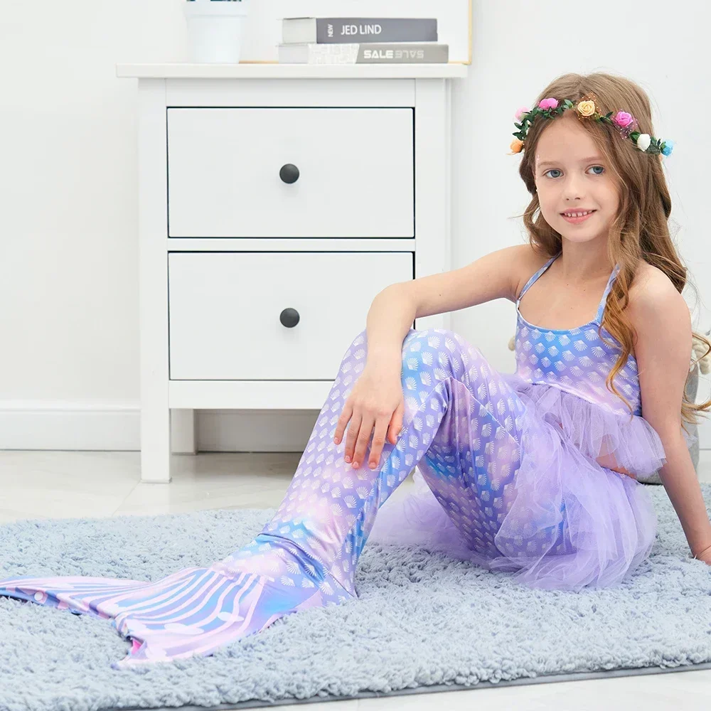 The Little Mermaid Tails for Swimming Kids Girls Fantasy Bikini Beach Clothes Bathing Suits No Flippers