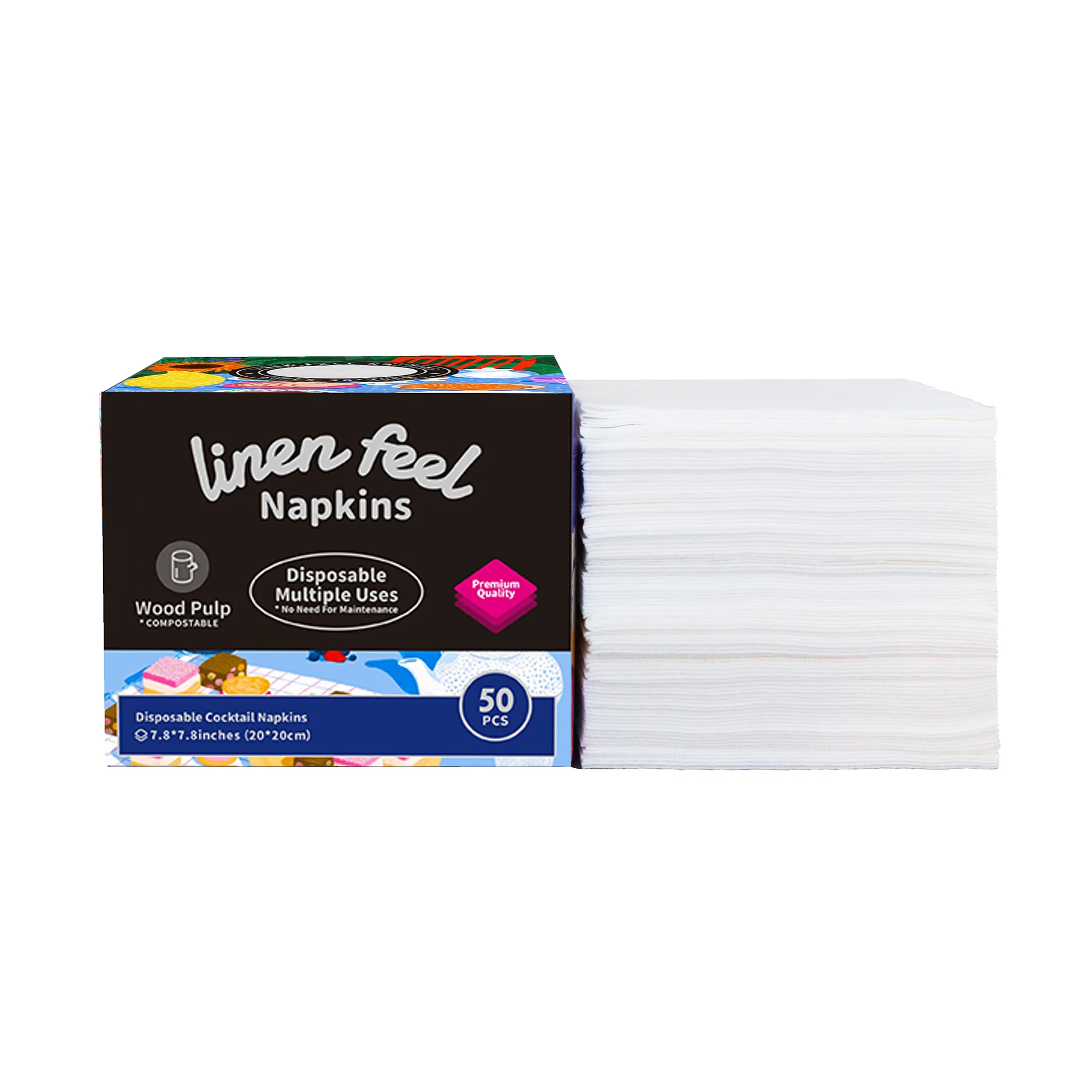 JINYUDOME 50Pcs Disposable Linen-Feel Cocktail Dinner Napkins,7.87*7.87" For Cafe Bar,Party Tissue Napkins Decoration Serviettes
