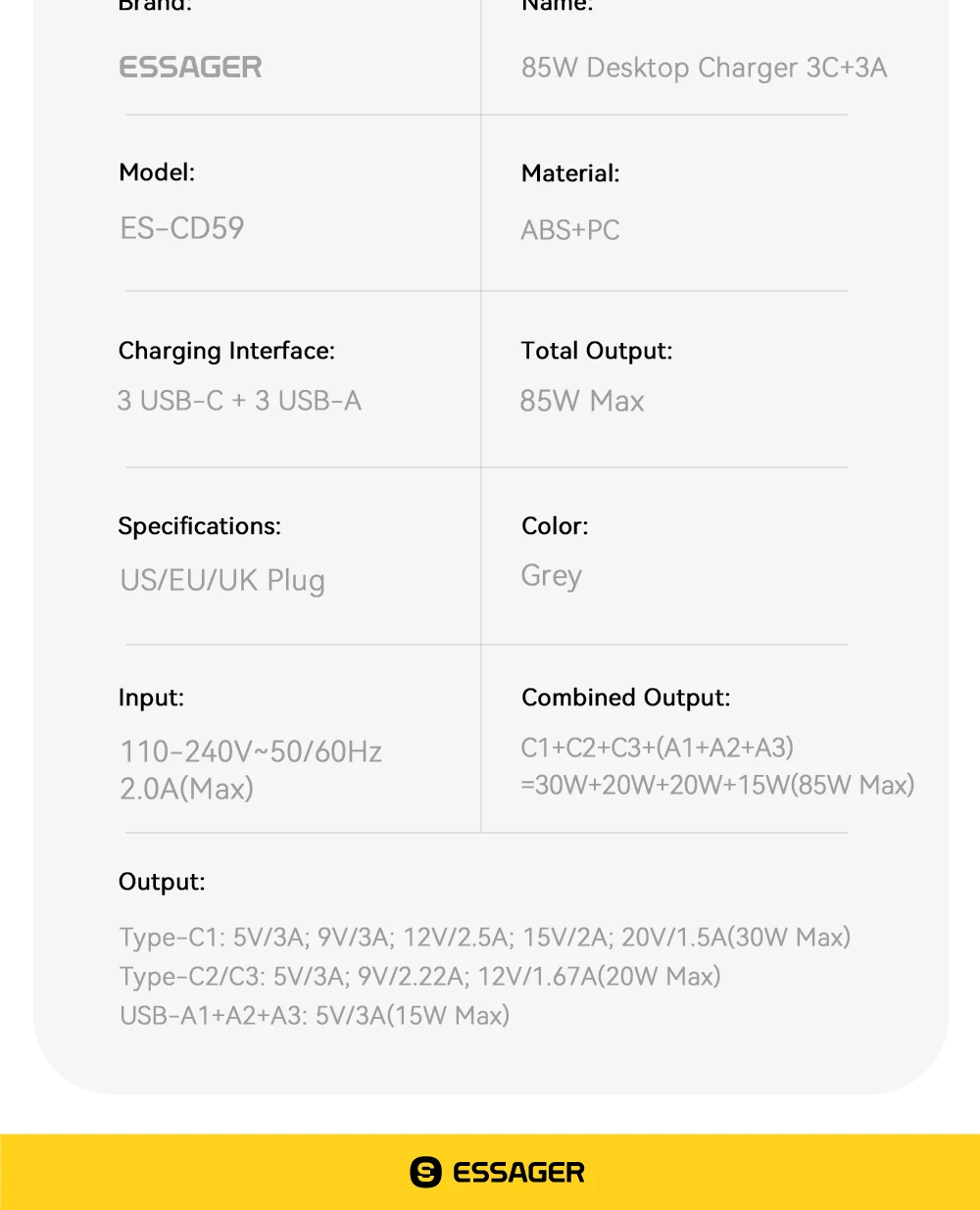 85W GaN Charger 6 Ports USB Type C Desktop Charger PD Fast Charging Station For