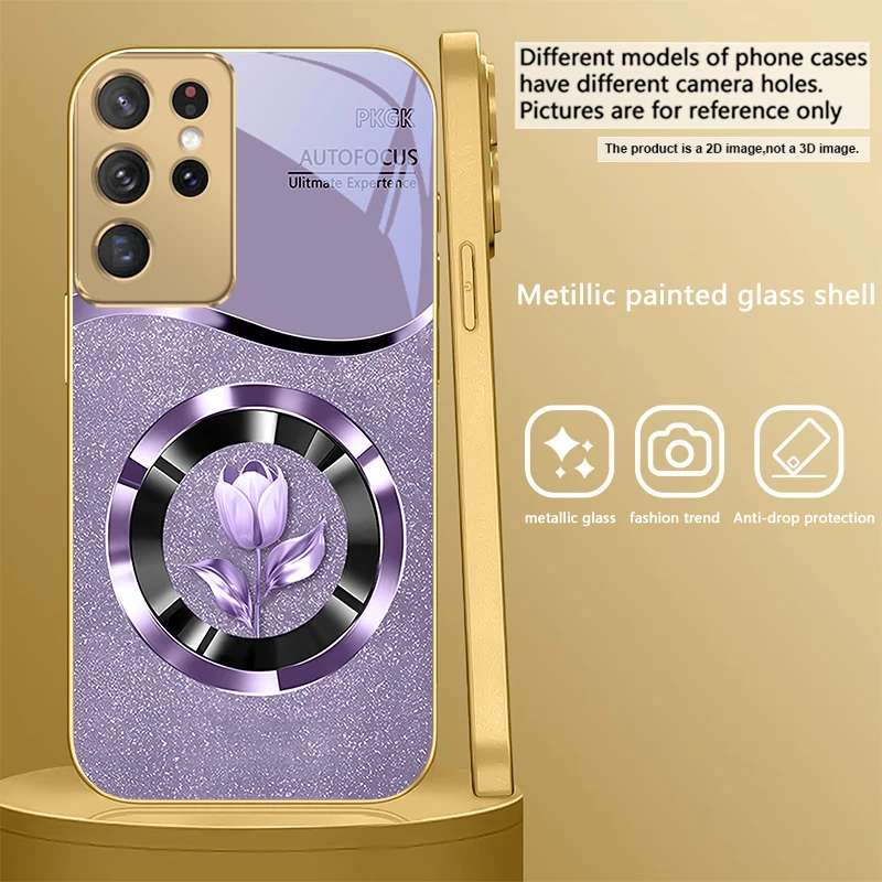Golden Glass Phone Case with Exquisite Floral Design