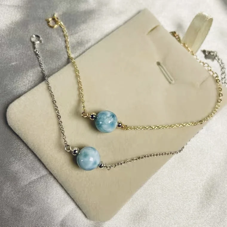 

Jewelry Charm 925 Sterling Silver Larimar Woman Bangle Fashion For Party TRENDY Round Beads Blue Crystal Bracelet Gift