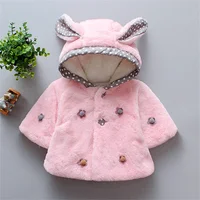 Newborn Clothes Autumn Winter Warm Plush Baby Girls Jacket Snowsuit Cute Rabbit Ears Hooded Princess Coats 2