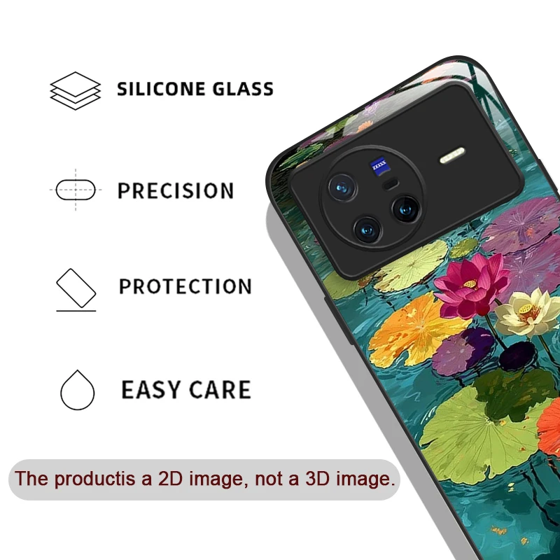 Vintage Lotus Flower Pattern Tempered Glass Phone Case - Artistic Oil Painting Design, Ultra-Durable Hard Cover