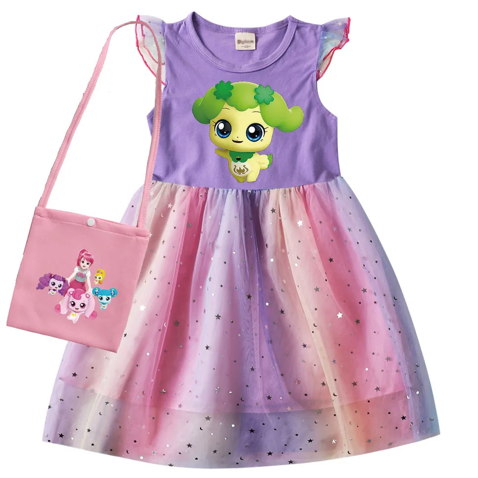 

Anime Catch Teenieping Clothes Baby Girls Princess Dress Kids 캐치티니핑 Tini Ping TShirt Mesh Casual Dresses Children Party Vestidos