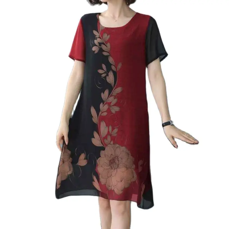 

Шифоновое платье Mrs Kuo с принтом, Новинка лета 2023, свободное повседневное модное экзотическое благородное и характерное платье с юбкой для матери