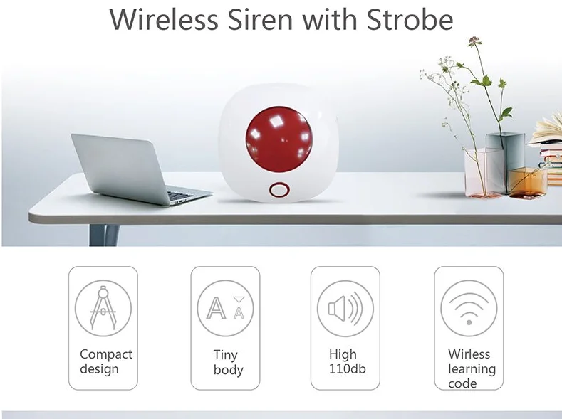 Tuya App 원격 제어 433Mhz 무선 WIFI 실내 스트로브 사이렌 알람 110dB 지원 Alexa 및 Google 음성 제어