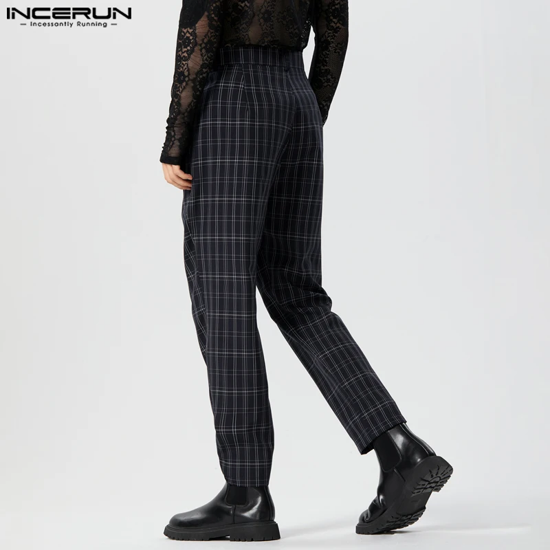 INCERUN 2023 American Style New Mens Pantalons Checkered Design Trousers Casual Streetwear All-match Narrow Leg Long Pants S-5XL