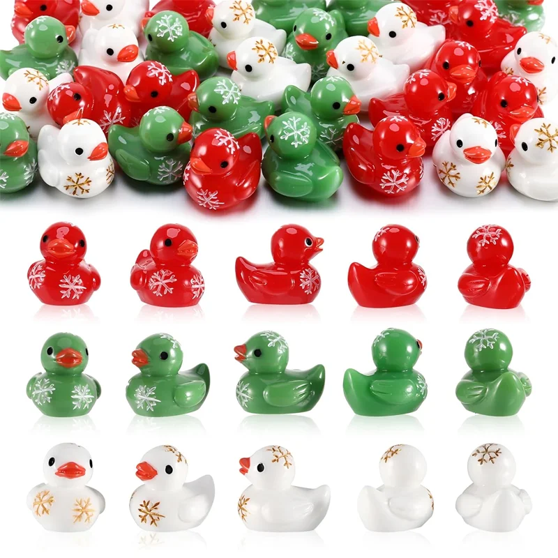 10 Stück Weihnachts-Mini-Harz-Enten, Schneeflocke, winzige Harz-Ente, Miniatur-Tierfiguren für Winter, Weihnachten, Landschaft, Heimdekoration