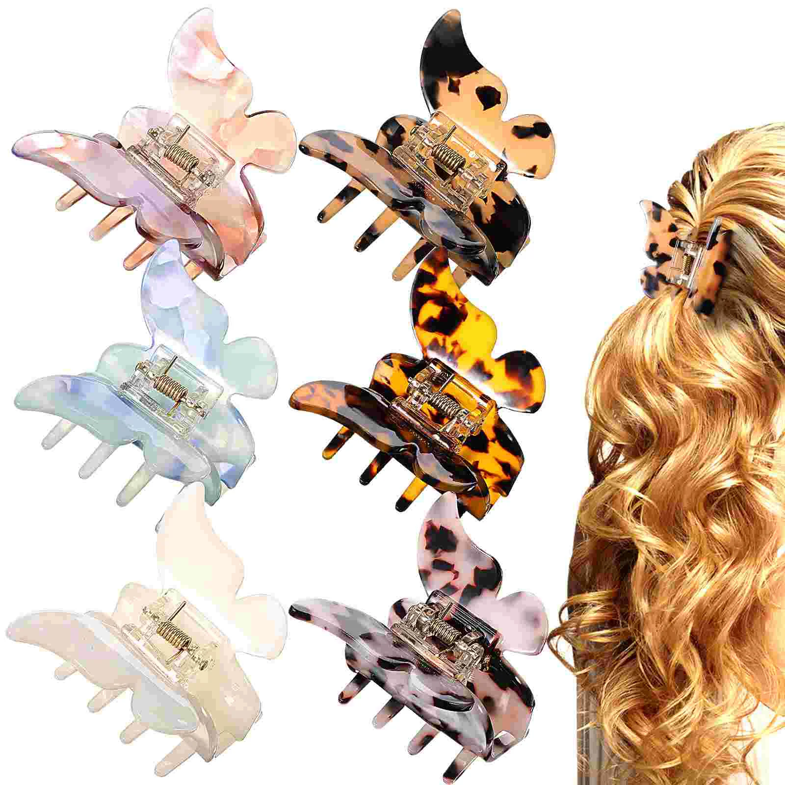 

6 Pcs Lady Butterfly Grab Barrettes for Thick Hair Claw Clip Girls Big Modeling Clips Thin Women Acetate Sheet Jaw Miss