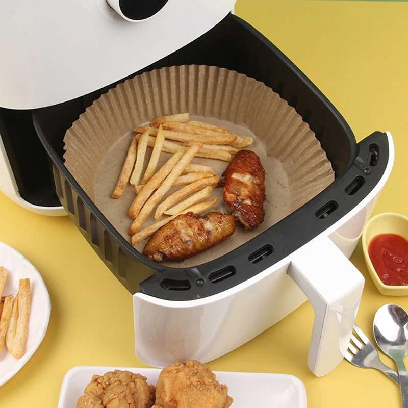50pcs 16cm Air Fryer Disposable Paper Liner Mat Wood Pulp Steamer Baking Mats