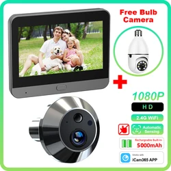 1080P 2.4G WiFi ICam365 APP Camera Door Peephole Automatic Sensing Door Eye Camera Motion Detect ONVIF PTZ E27 Light Bulb Camera