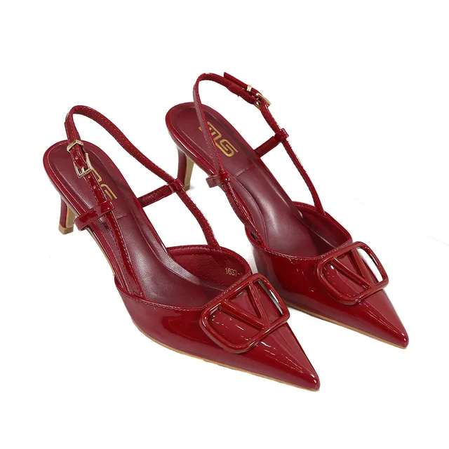 Luxury Quality Buckle Designed Lady Sandal 6CM/2.4inch Mid Heel Dress Shoes Pump Shoes 5