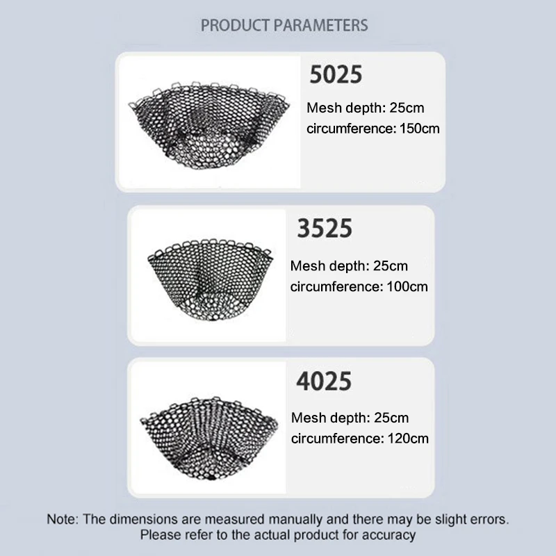 32/40/50CM 휴대용 접이식 낚시 그물 내구성 있는 고무 메쉬 물고기 잡기 트랩 다목적 딥 네트