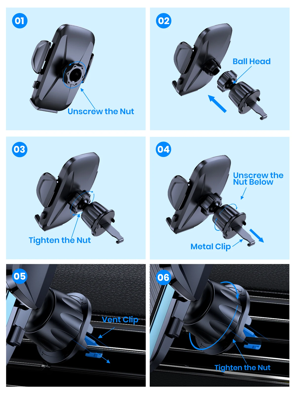 Car Phone Holders with Metal Hook Clip,Air Vent Cell Phone Car Mount,Hands Free