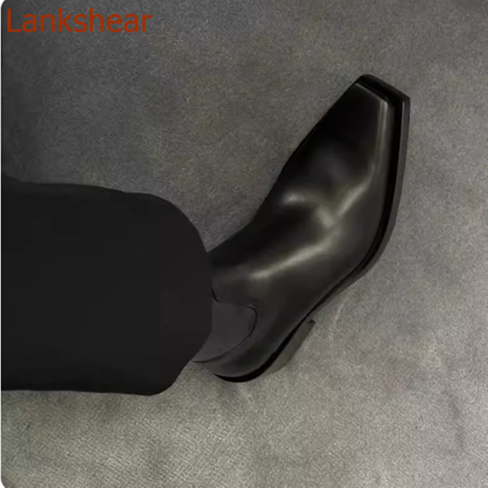 Square Toe Square Heel Women Boots Mid Calf Solid Black Side Zipper Fashion Casual Comfortable Sexy Women Shoes 2024 New Arrival