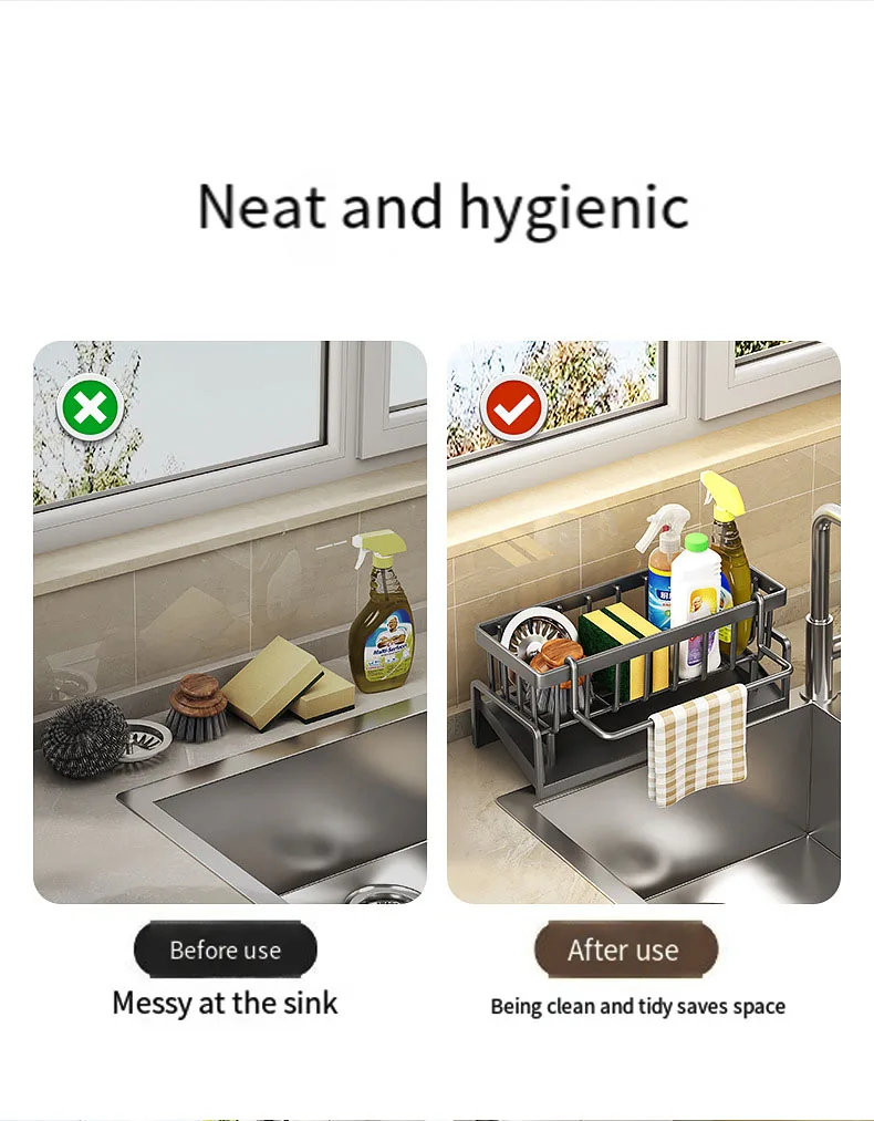 ABS Plastic Drain Rack Kitchen Sink Storage Rack Rag Dish Storage Narrow Edge Sponge Storage Rack Convenient Household Storage_voghion.com