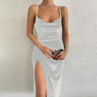 2024 woman European American Dresses style women’s clothing 2024 new spring summer fashion sexy slim fit slit suspender dress