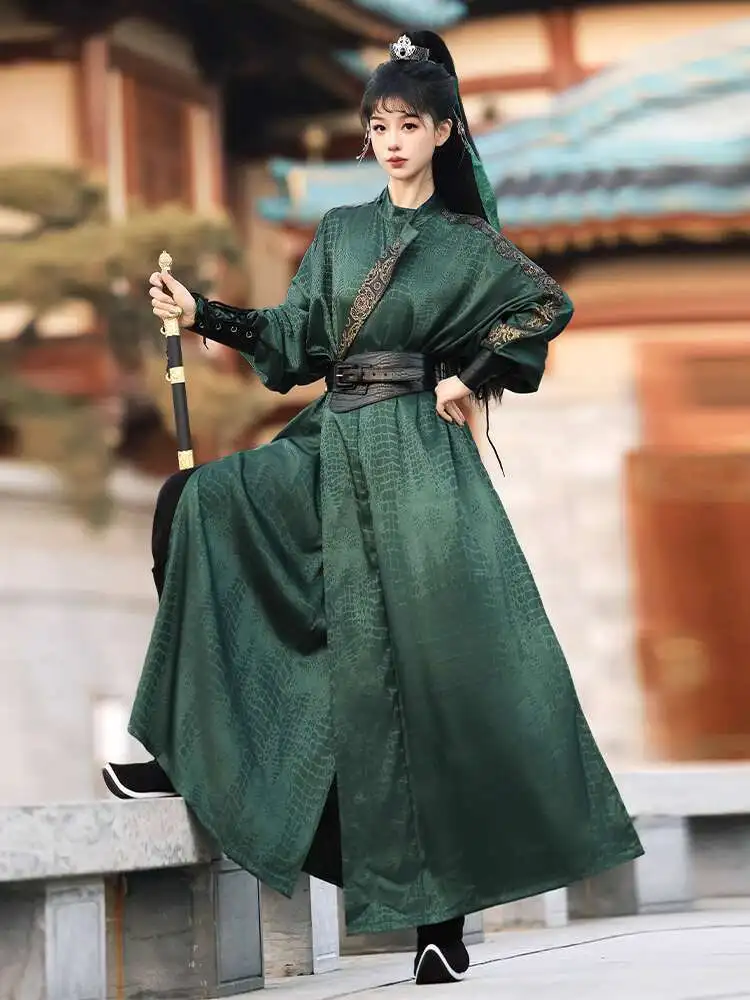 Hanfu Tang System Round Neck Robe Cloak Fairyism Guofeng Flowing Daily Cloak Wristband Cos Cosplay Cummerbund Green