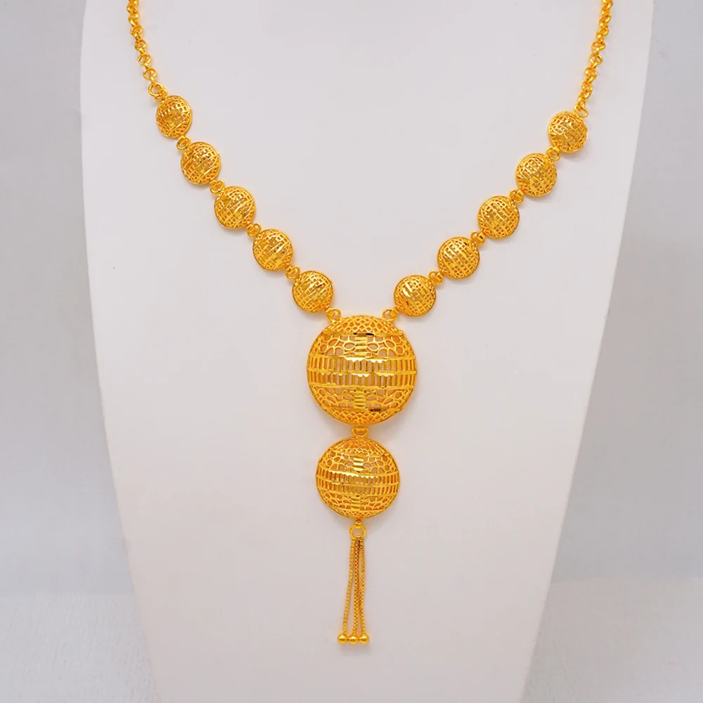 Indian Gold Color Circular Hollow Tassel Pendant Necklace
