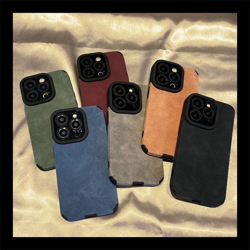 Luxury Shockproof Matte Leather Phone Case with Full Lens Protection