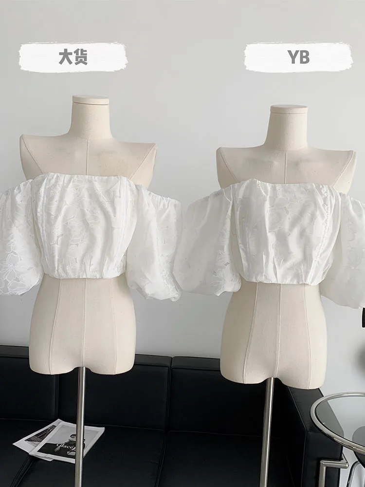 

Блузка женская с пышными рукавами, модный белый пикантный Простой Топ с воротником-лодочкой и открытыми плечами, базовая романтическая одежда в стиле девушки из леса, на лето