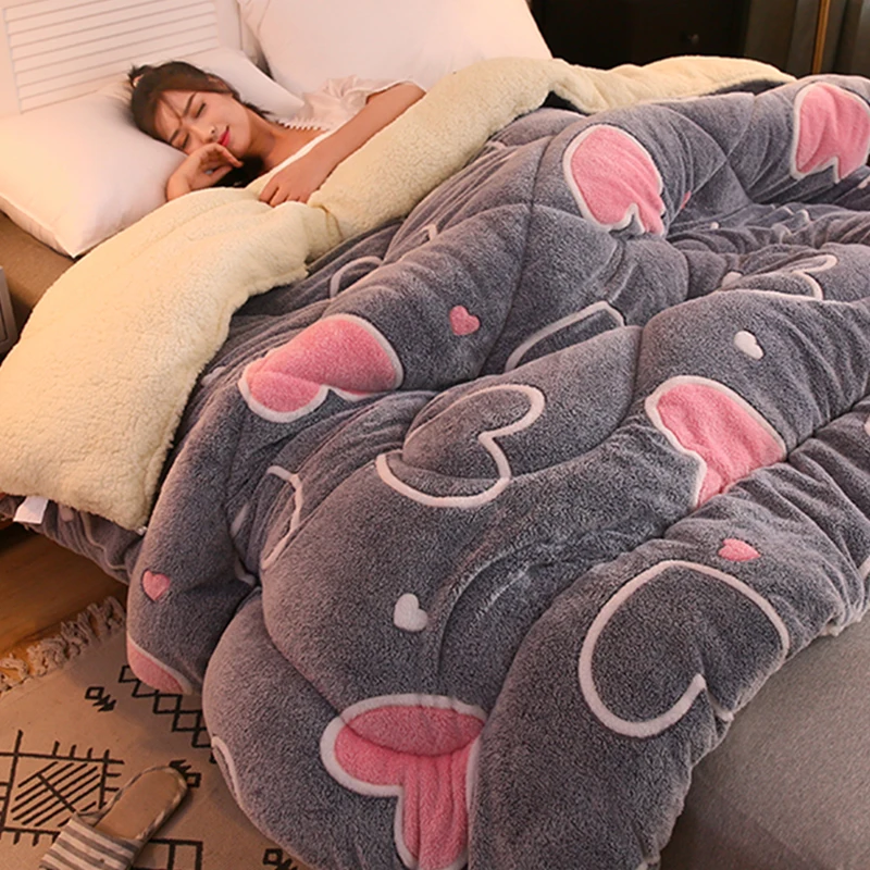 Bed Comforter Lamb velvet super warm quilt winter thickening warm coral fleece blanket bed single double dormitory student flannel comforter