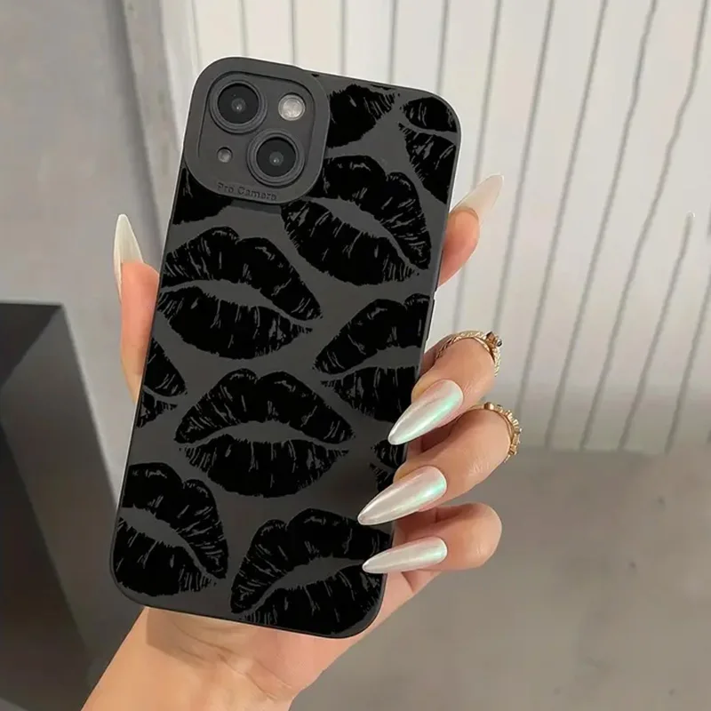 aliexpress.com - Black Lips Kiss Print Soft Silicone Phone Case for iPhone 15 Pro Max 14 13 12 11 Pro Max 7 8 14 15 Plus SE 2 X XS XR Matte Cover
