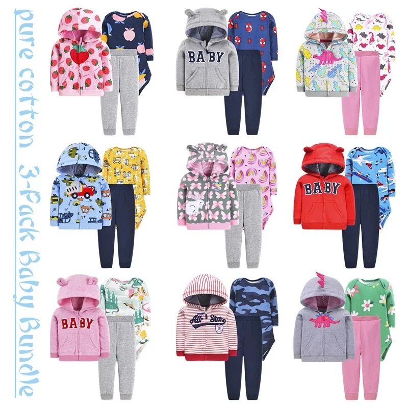 

Clothing Sets Spring Fall Newborn Infant Baby Boy Hoodies+Romper+Pants Toddler Girls Clothes Coat+Bodysuit+Trousers 3 Piece Suit