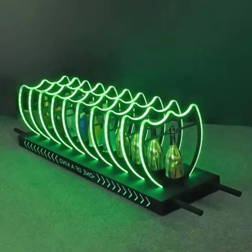 Green Dom Perignon 10 Bottles LED Champagne Display Stand Large Illuminated Bottle Holder for Nightclubs, Parties, and Events