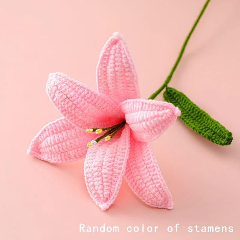 Hand-Knitted Flowers Bouquet Lily Crochet Artificial Fake Flower Bouquet Wedding Decorations Home Table Decorate
